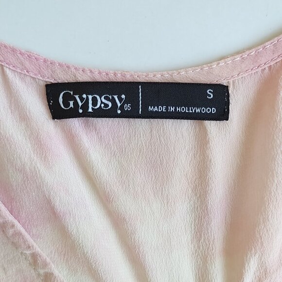 Gypsy 05 Silk Split-Back Ruffle Tank Top  Pastel Ombre Tie-Dye USA Women's Small - Picture 5 of 6